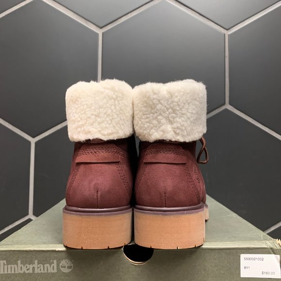 New Womens Timberland Jayne Fleece Boots Burgundy - Picture 4 of 6